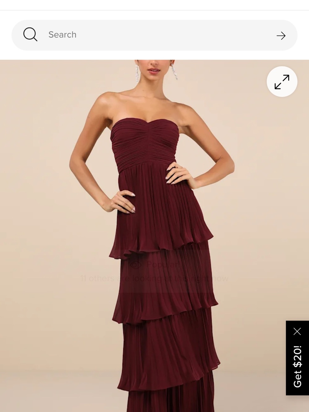 Lulu's Strapless Tiered Maxi Dress in Burgundy